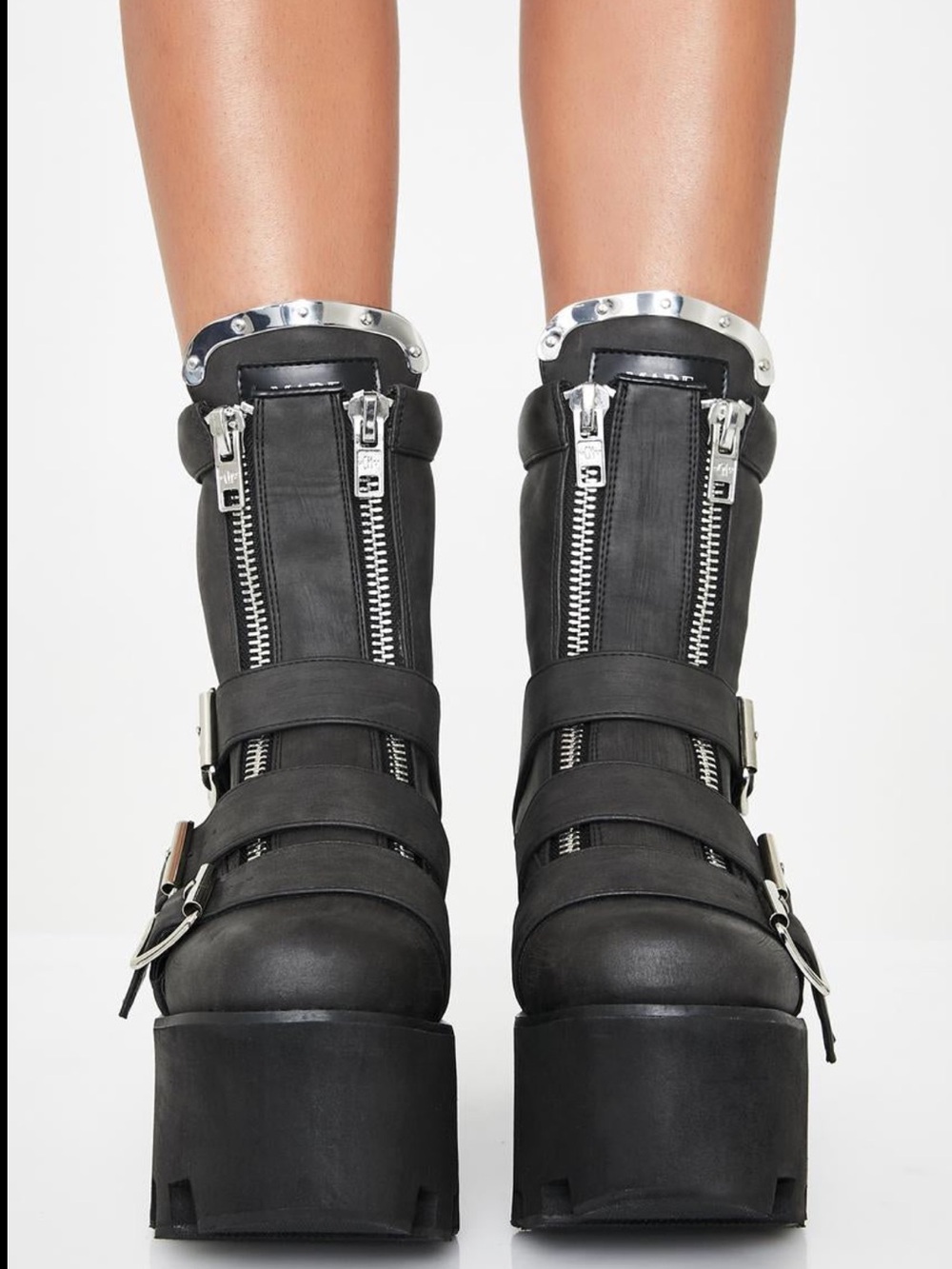 Killstar ‘Made in Hell’ Black Platform Biker Boot with Buckles - Picture 2 of 7